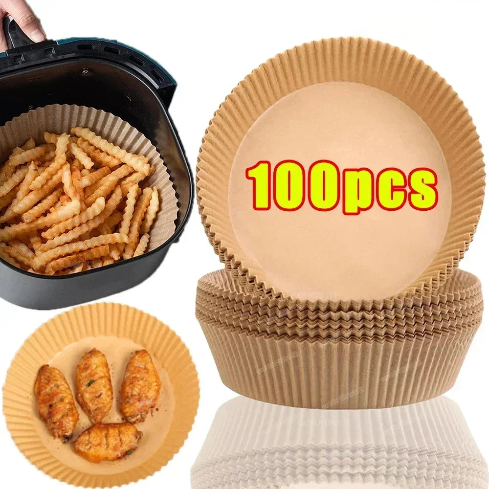 100/50pcs Disposable Paper Non Stick Air Fryer Baking Paper 16cm Round Air Fryer Paper Inner Lining Paper Kitchen Accessories