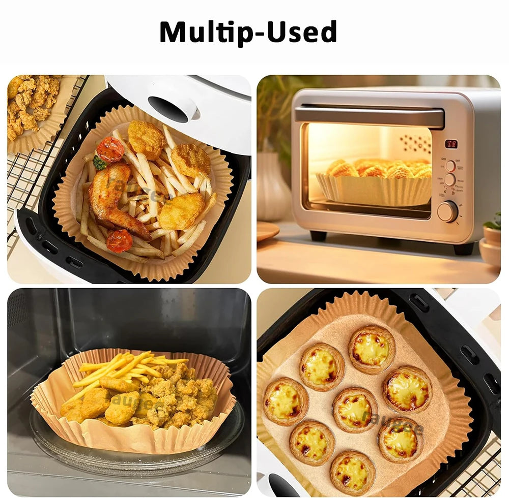 Air Fryer Paper 100pcs Disposable Air Frying Baking Paper Round Square Air Fryer Liners Baking Paper Air Fryer Accessories 50pcs