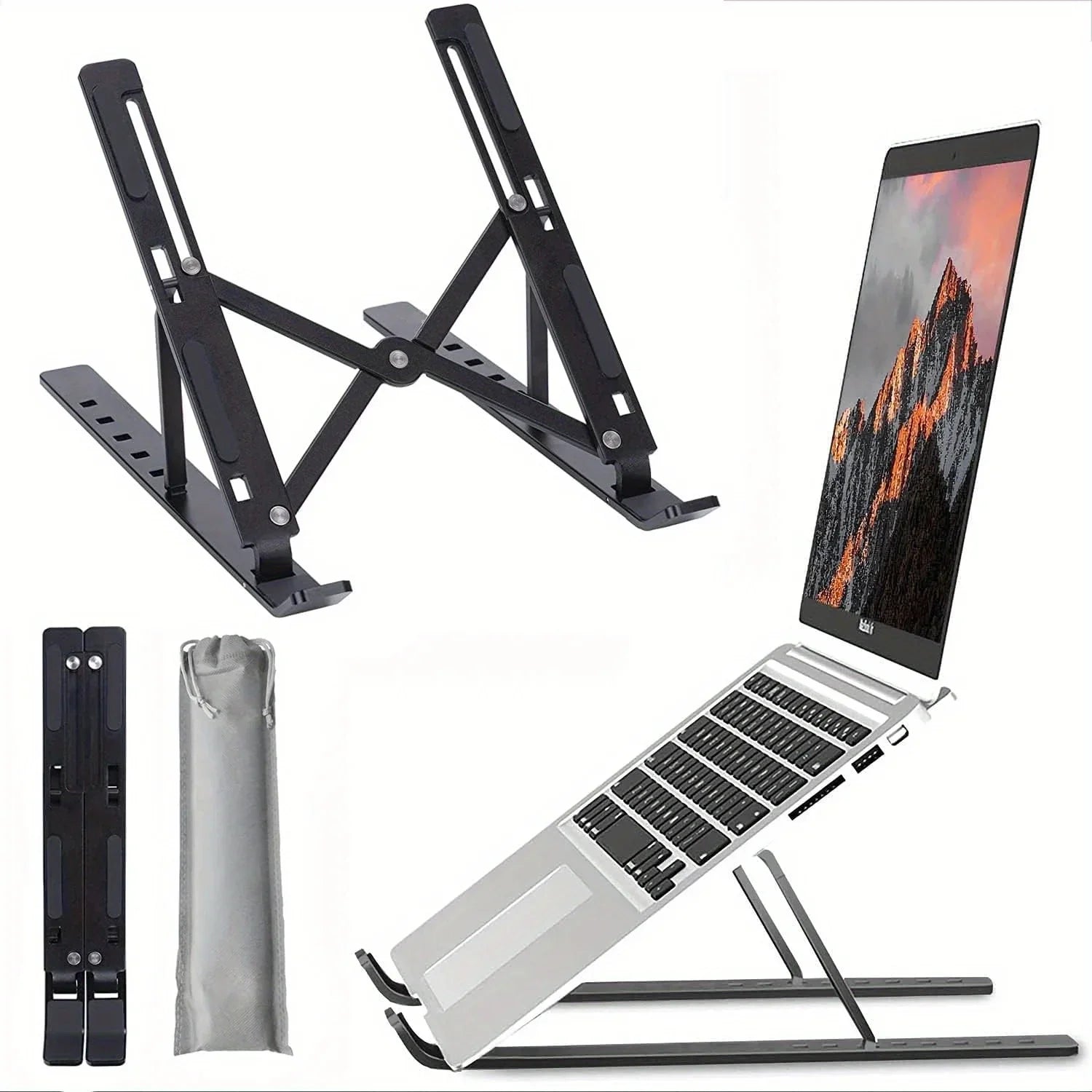 Adjustable Aluminum Laptop Stand - 6-Level Height, Foldable & Portable Design For 8-16” Laptops, Enhanced Ventilation & Heat