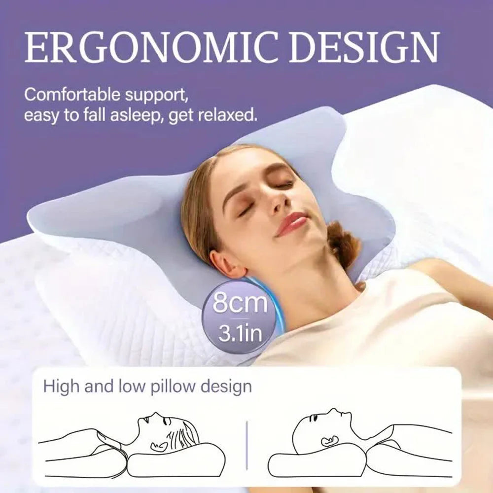 Memory Foam Pillows Butterfly Shaped Relaxing Cervical Slow Rebound Neck Pillow Pain Relief Sleeping Orthopedic Pillow Beding