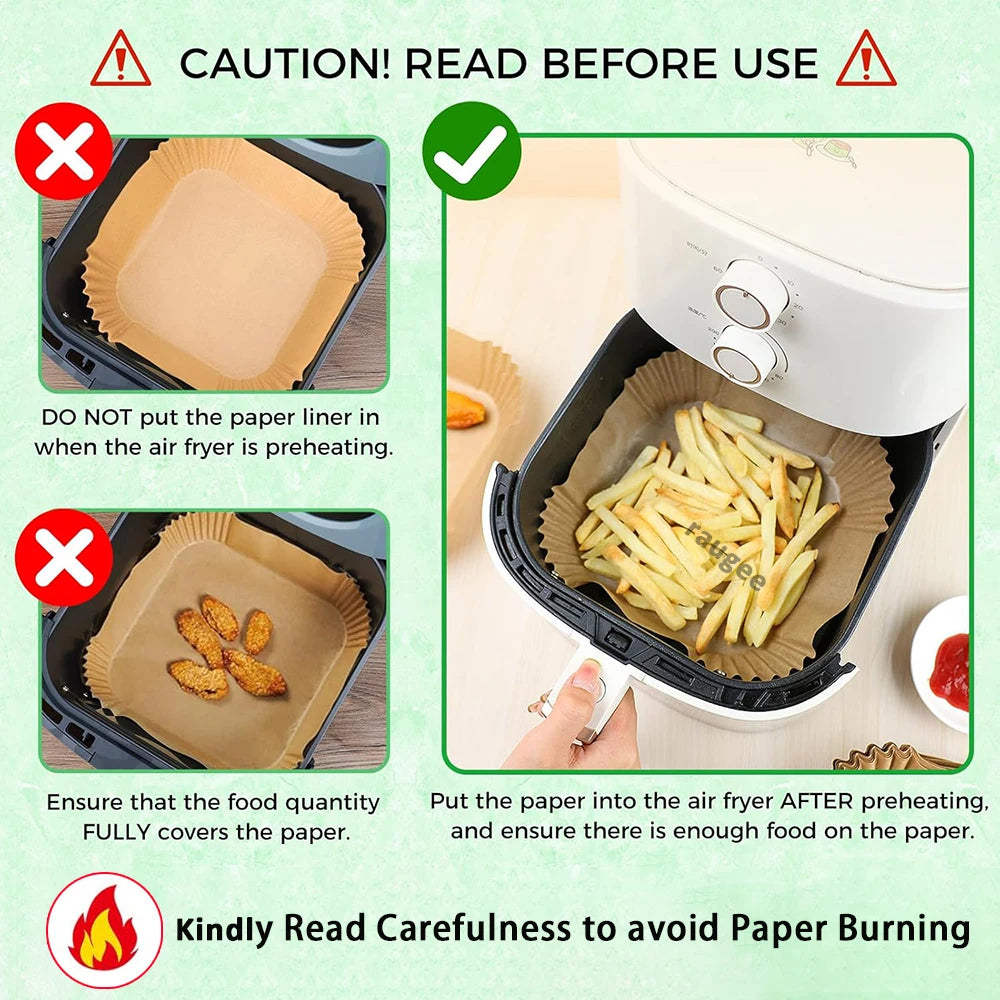 Air Fryer Paper 100pcs Disposable Air Frying Baking Paper Round Square Air Fryer Liners Baking Paper Air Fryer Accessories 50pcs