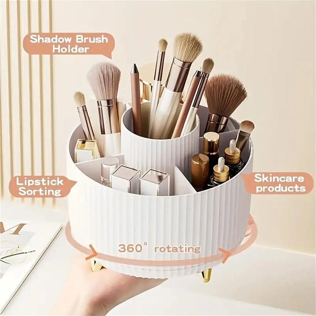360° Rotating Makeup Organizer - 1pc Plastic Cosmetic Storage with 5 Compartments - Multi-Functional Holder for Brushes